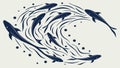 School of Fish Swimming in a Swirling Pattern, vector design Generative AI Royalty Free Stock Photo