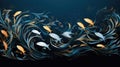 School of fish swimming under water of sea. Underwater life. World ocean day concept. AI illustration for banner Royalty Free Stock Photo