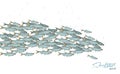 School of fish vector illustration for header, web, print, card and invitation. Plenty of herring or cod moving in the Royalty Free Stock Photo