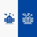 School, Flag, Education Line and Glyph Solid icon Blue banner Line and Glyph Solid icon Blue banner