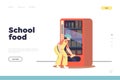 School food concept of landing page with small girl buying snack in vending machine Royalty Free Stock Photo