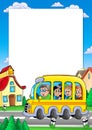 School frame with bus and kids Royalty Free Stock Photo