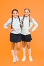 School friendship. Schoolgirls best friends excellent pupils. Schoolgirls tidy appearance school uniform. September