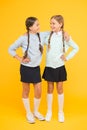 School friendship. September again. Childhood happiness. School day fun cheerful moments. Kids cute students Royalty Free Stock Photo