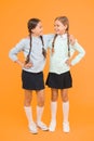 School friendship. September again. Childhood happiness. School day fun cheerful moments. Kids cute students Royalty Free Stock Photo