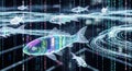Digital Fish Swimming in Binary Code Stream - Futuristic Technology Concept Royalty Free Stock Photo