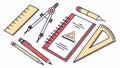 School Geometry Tool Kit with Notebook and Pencils Vector Illustration, vector design Generative AI Royalty Free Stock Photo