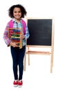 School girl with abacus and pink backpack Royalty Free Stock Photo