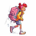 School girl with backpack - generative AI, AI generated Royalty Free Stock Photo