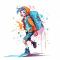 School girl with backpack - generative AI, AI generated Royalty Free Stock Photo