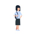 School Girl With Backpack Isolated Cute Caucasian Schoolgirl Wearing Uniform