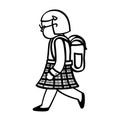 School girl with backpack outline illustration