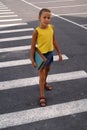 School girl on crosswalk Royalty Free Stock Photo