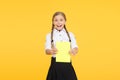 School girl excellent pupil prepared essay or school project. Raising independence. Schoolgirl wear school uniform Royalty Free Stock Photo