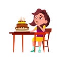 School Girl Kid Eating Birthday Cake Food Vector