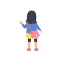School girl or kindergartener stands with his back, flat vector isolated.