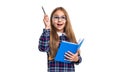 school girl noting notes having new idea. photo of school teen noting girl making notes