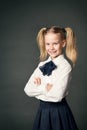 School Girl over Blackboard Background, Happy Child Portrait