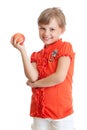 School girl portrait eating red apple isolated Royalty Free Stock Photo