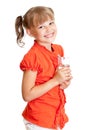 School girl portrait with water glass isolated Royalty Free Stock Photo