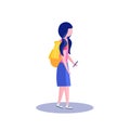 School girl profile isolated using smartphone female cartoon character full length flat Royalty Free Stock Photo