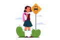 School girl schedule concept. Little girl going to school.