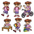 School girl set in various poses and activities