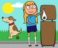 School girl throwing out dog's poo