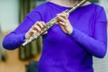 School girl with transversal flute Royalty Free Stock Photo