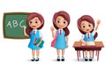 School girl vector character set. Student kid wearing school uniform Royalty Free Stock Photo