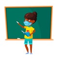 School Girl Wearing Facial Mask At Lesson Vector Royalty Free Stock Photo