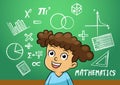 School girl write math sign object in school blackboard Royalty Free Stock Photo