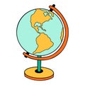 School globe cartoon in doodle retro style. Back to school stationery element bold bright. Classic supplies for children Royalty Free Stock Photo