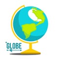 School Globe Icon Vector. Geography Earth Sphere Sign. Cartography Model. Travel Object. Isolated Flat Cartoon
