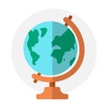 School globe of planet Earth. Geography lesson. Map and atlas of the world. Flat design. Isolated item.