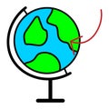 school globe. Planet earth. Mark on the globe for travel. Travel concept. Vector illustration. stock image. Royalty Free Stock Photo