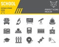 School glyph icon set, education symbols collection, vector sketches, logo illustrations, back to school icons Royalty Free Stock Photo