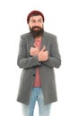 School of good manners. Tips and tricks handsome man. Fashionable hipster man. Bearded and handsome. Self improvement Royalty Free Stock Photo