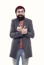 School of good manners. Tips and tricks handsome man. Fashionable hipster man. Bearded and handsome. Self improvement Royalty Free Stock Photo