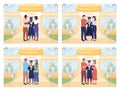 School graduation ceremony flat color vector illustration set