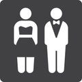 School graduation party icon, Wedding couple pictogram. Formal attire, dress code event. Party hosts. Flat, modern vector illustra Royalty Free Stock Photo
