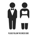 School graduation party icon, Wedding couple pictogram. Formal attire, dress code event. Party hosts. Flat, modern vector illustra Royalty Free Stock Photo