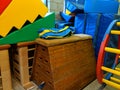 A school gymnasium equipment storage area