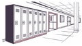 School hallway illustration with lockers and doors for education and design projects and presentations Royalty Free Stock Photo