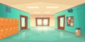 School hallway interior with doors and lockers Royalty Free Stock Photo