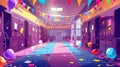 School hallway after prom night party. Cartoon illustration of lockers, colorful confetti scattered on the floor, air Royalty Free Stock Photo