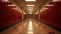 School Hallway with Red Lockers and. Royalty Free Stock Photo