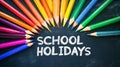 School Holidays: Colorful Pencils on Chalkboard for Educational Fun Royalty Free Stock Photo