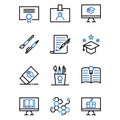School icon set include certificate,pen,study,bachelor,eraser,equipment,book,science,computer Royalty Free Stock Photo