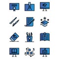 School icon set include certificate,id card,pen,study,bachelor,eraser,equipment,book,science,computer Royalty Free Stock Photo